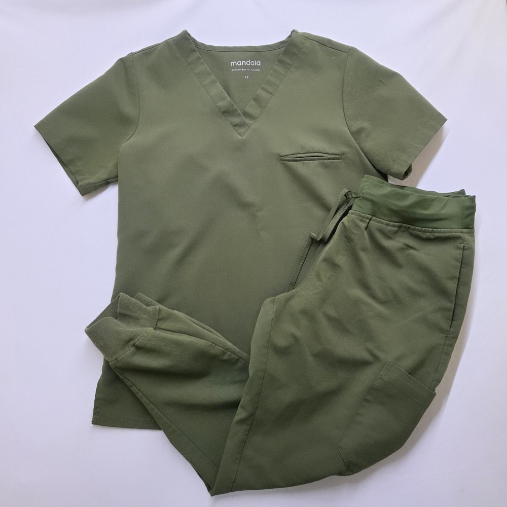 Mandala Scrub Set Olive Green XS Top Petite Small Jogger Pants Equa-Tek Womens